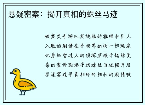 悬疑密案：揭开真相的蛛丝马迹