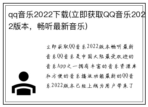 qq音乐2022下载(立即获取QQ音乐2022版本，畅听最新音乐)